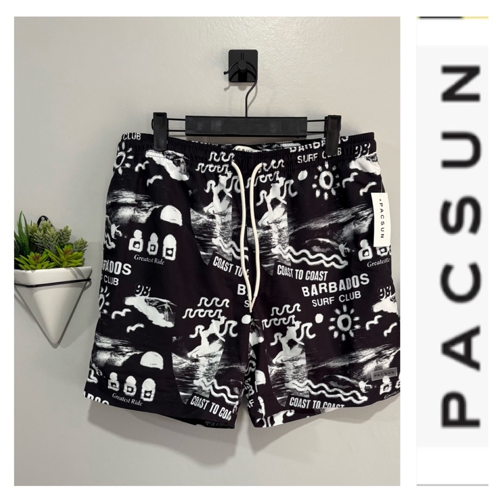 NWT PACSUN Black and White Men's Swim Shorts